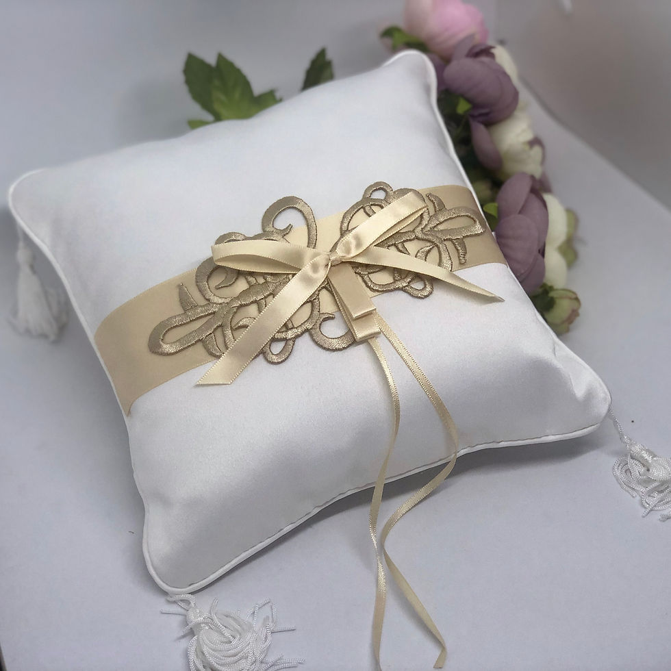 JEREMY - 20cm Ivory & Gold Satin Ring Pillow