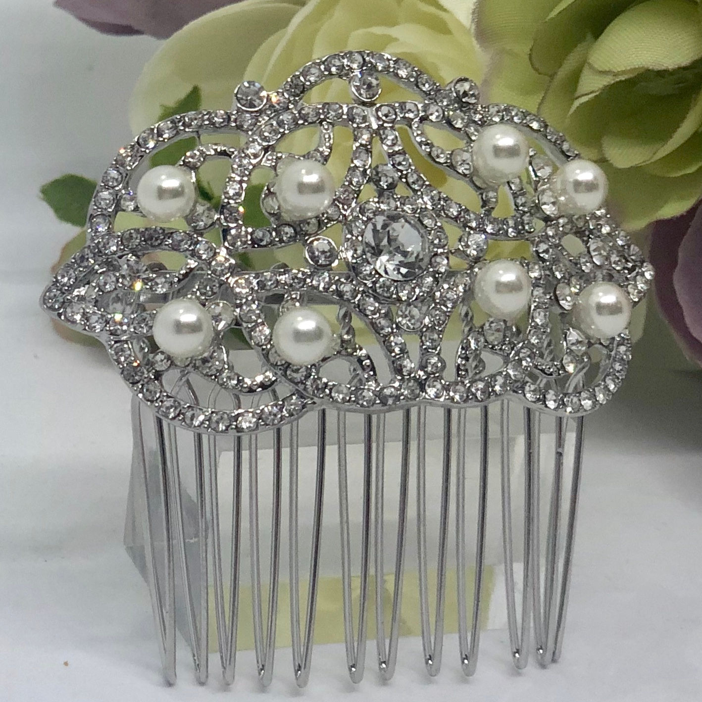 CHARLOTTE - Silver Pearl Wedding Bridal Hair Comb