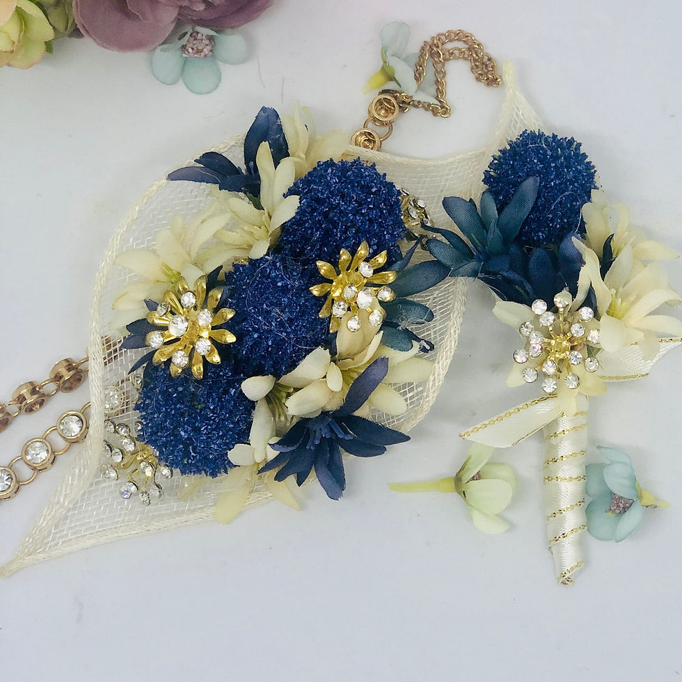 BELLA - Blue & Gold Formal Corsage Set