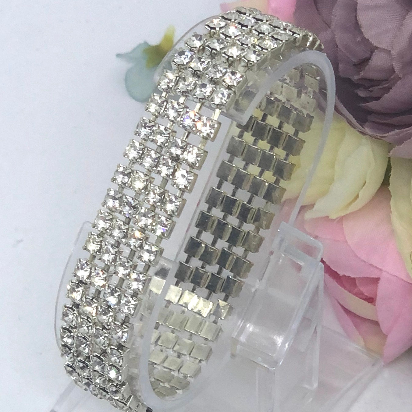 TRACEY - Silver Crystal Stretch Bridal Bracelet