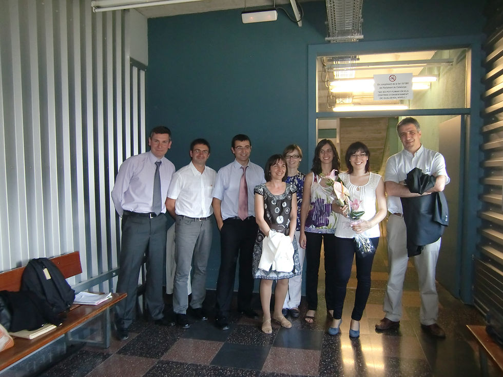 PhD Defense of Alicia Casitas. From left to right: Ian Fairlamb (Univ. York), Didier Borissou (Univ. Toulouse), Xavi Ribas, Mª Carmen Nicasio (US), Cristina Nevado (Univ. Zurich), Anna Company, Alicia Casitas, Miquel Costas