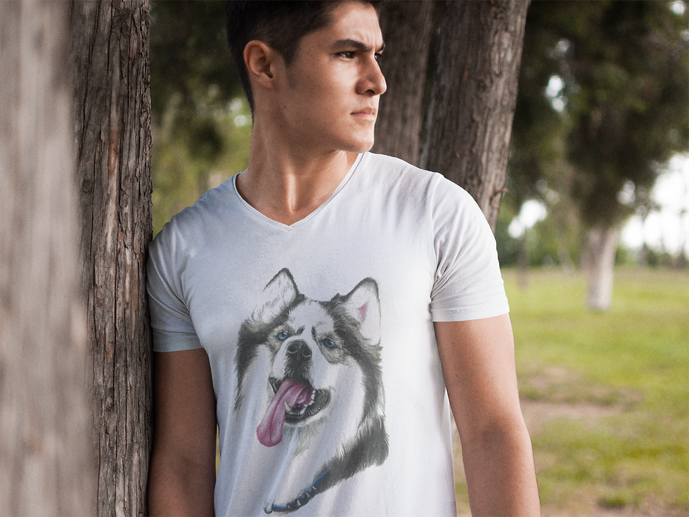 Husky with blue eyes and tongue out t-shirt