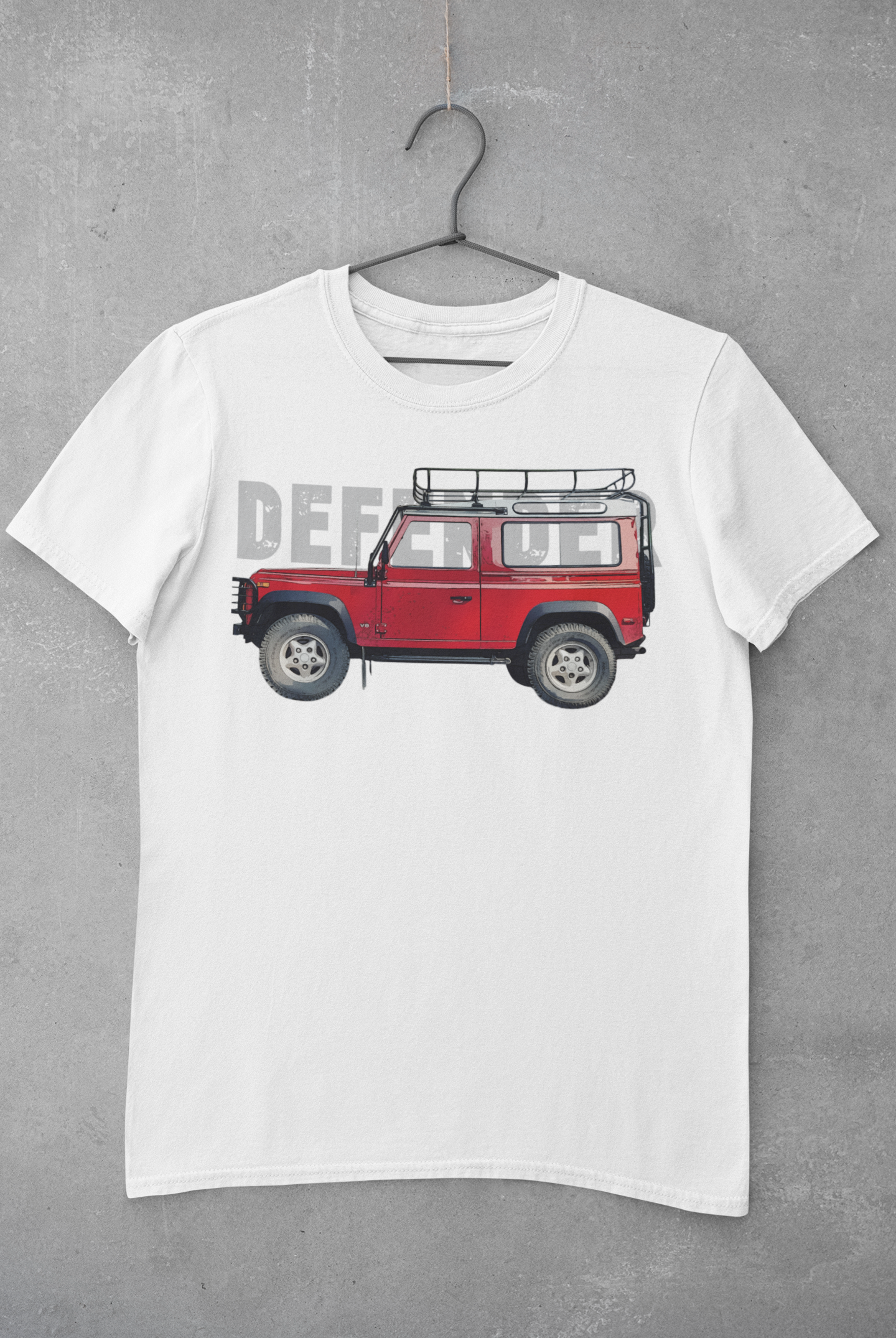 T-shirt with DTG printed red Land Rover Defender design