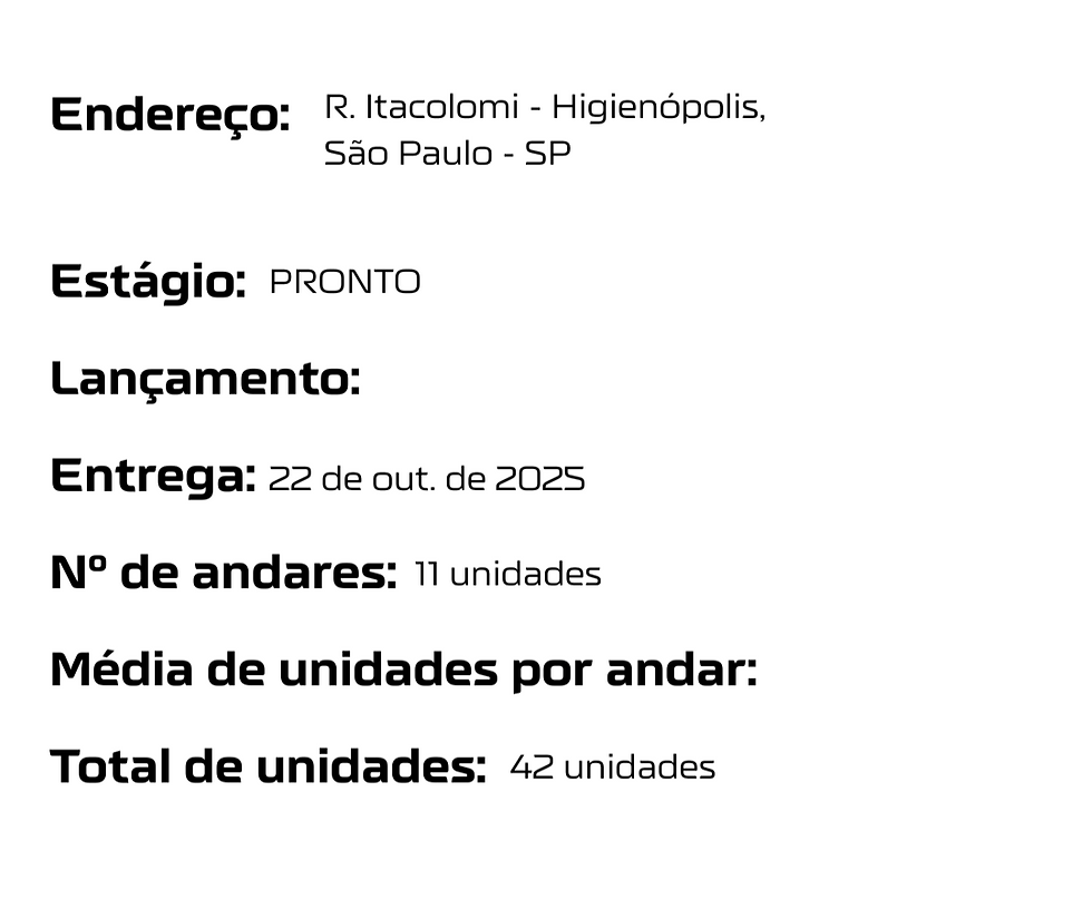 Endereço Estágio Lançamento Entrega Nº de andares Média de unidades por andar Total de uni