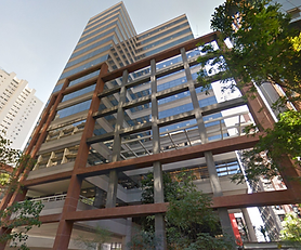 Fachada do Atrium IX com linhas modernas, referência para sala comercial e escritório corporativo em Vila Olímpia.