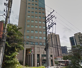 Fachada moderna do Aliança (São Paulo Plaza), edifício comercial com sala comercial e laje corporativa em Chácara Santo Antônio.