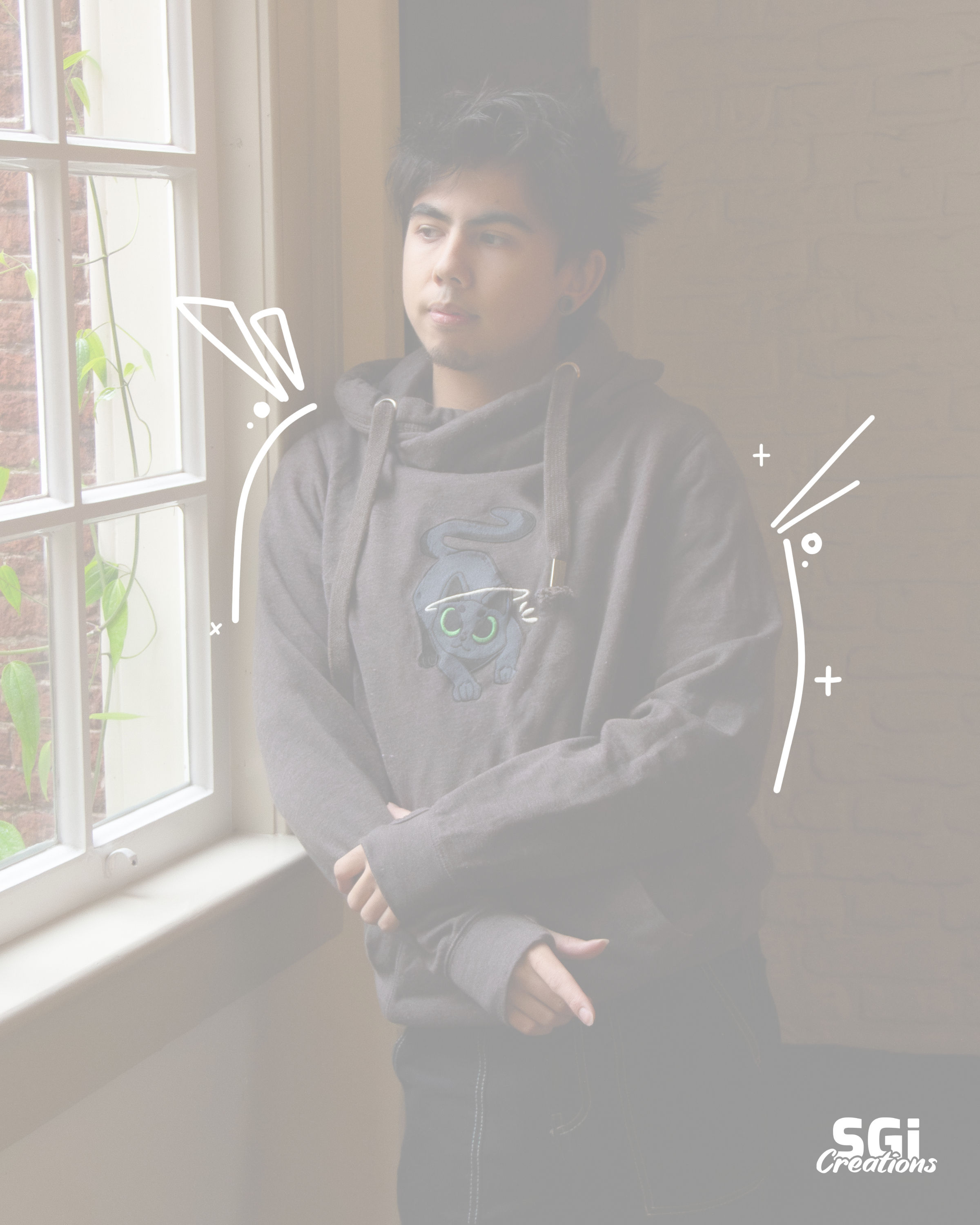 Our little Angel, Nibbles- High-necked cross-over hoodie - CHARCOAL