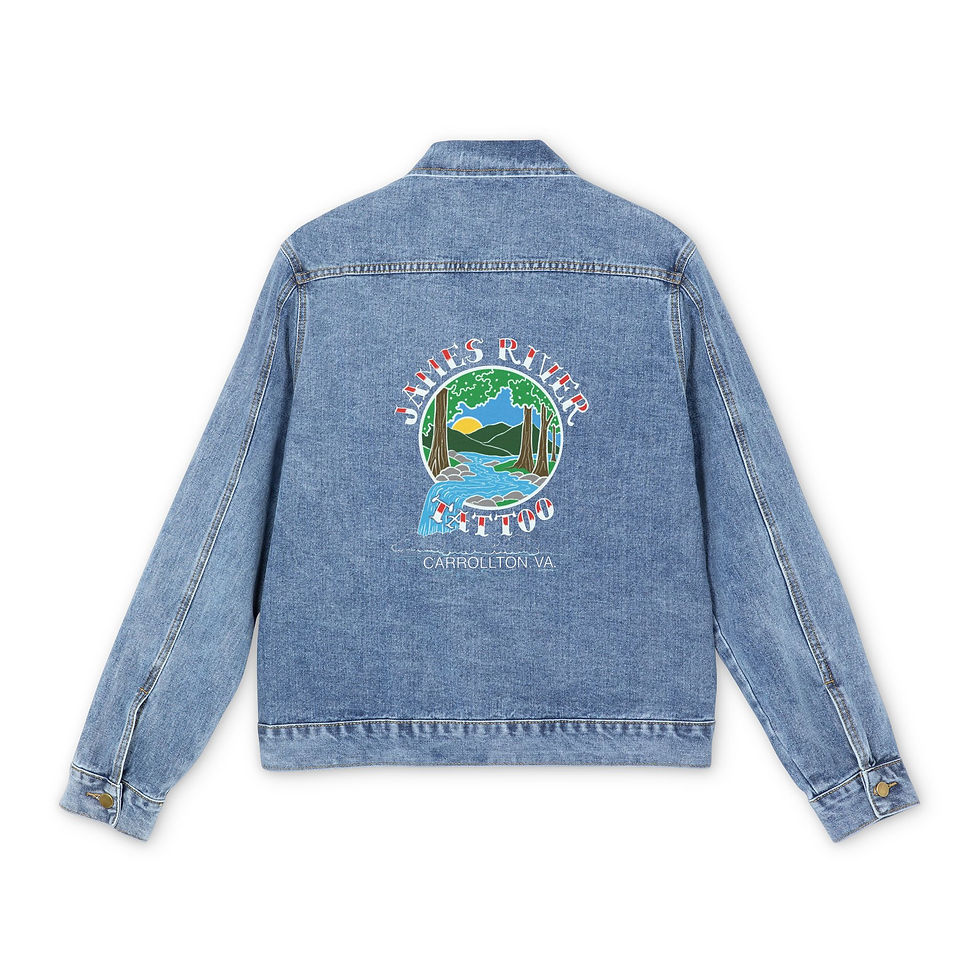 Thumbnail: Back view of relaxed fit denim jacket with JRT waterfall logo