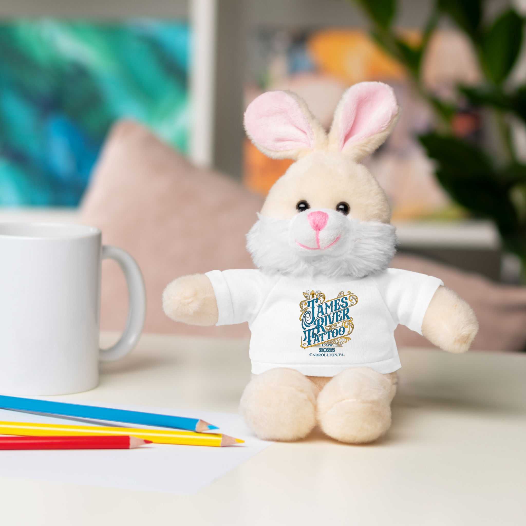 Plush Bunny Stuffed Animal With James River Tattoo T-Shirt