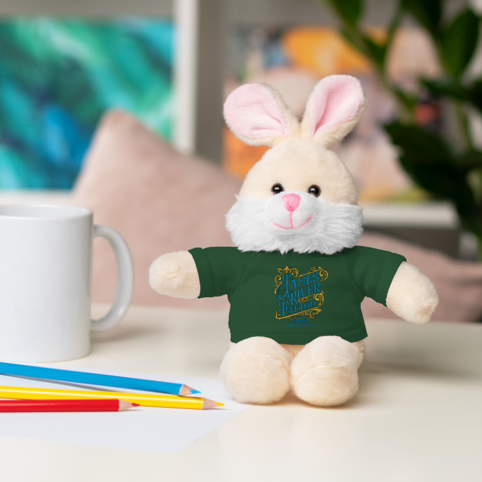 Plush Bunny Stuffed Animal With James River Tattoo T-Shirt