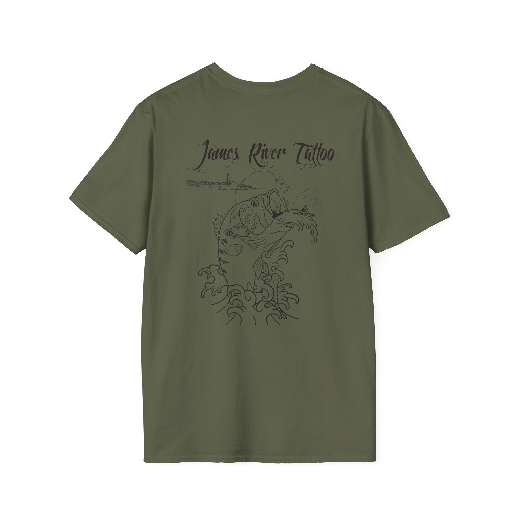 Tattoo Line Art Largemouth Bass Fishing Graphic Unisex Shirt