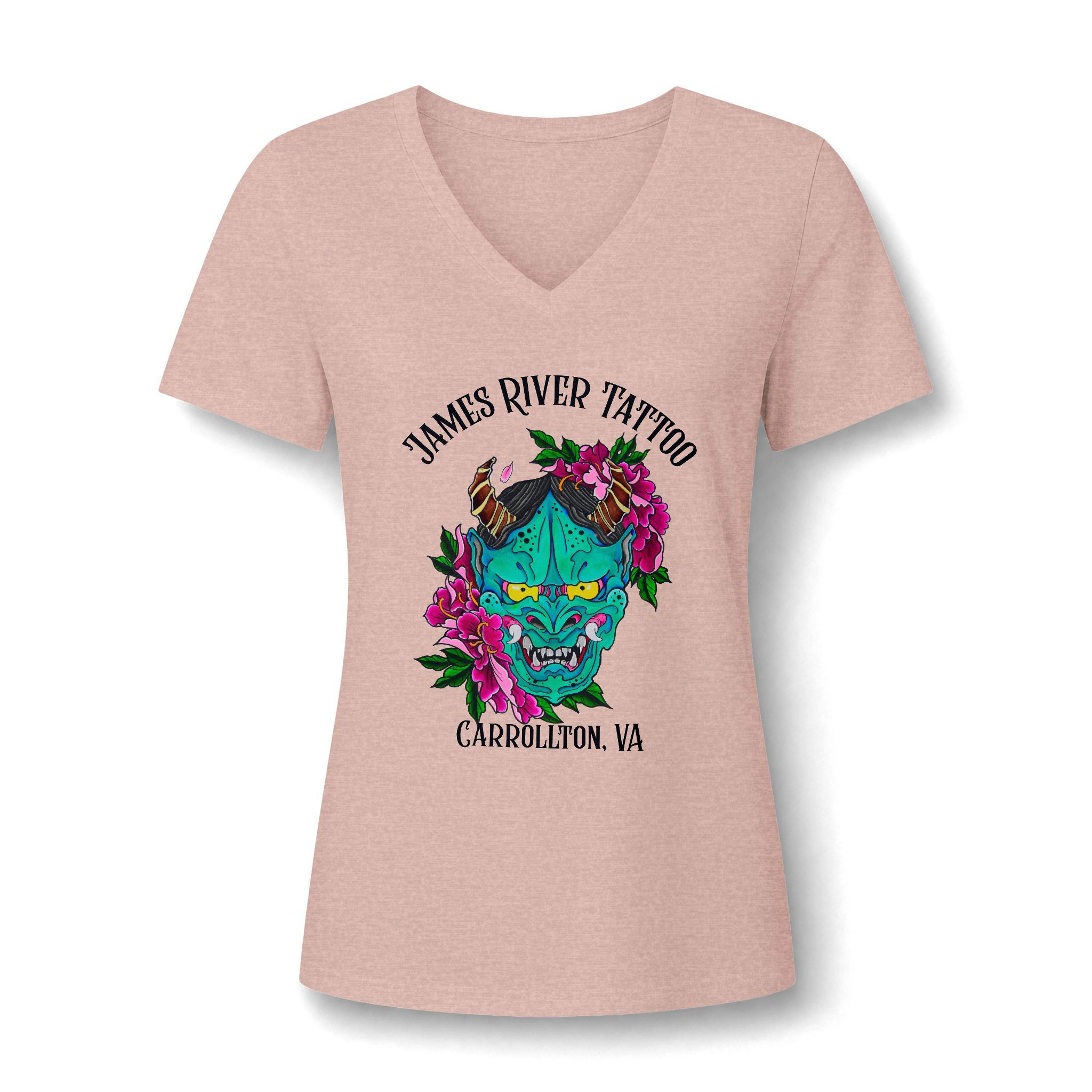 Japanese Oni Demon Mask Tattoo Art Women's V-Neck T-Shirt