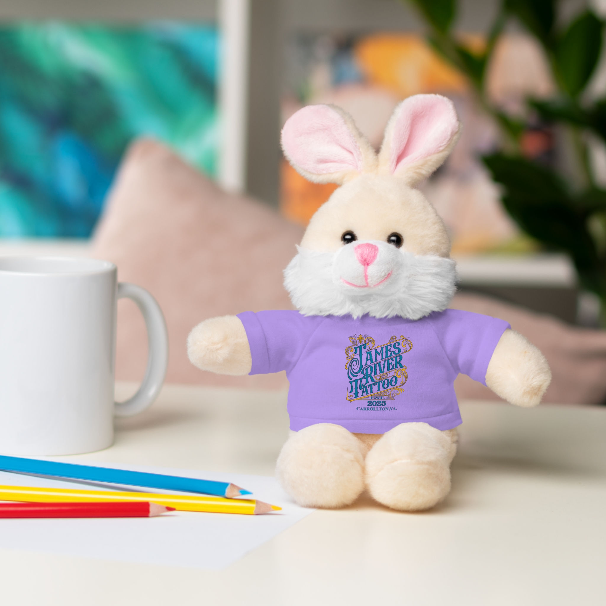 Plush Bunny Stuffed Animal With James River Tattoo T-Shirt