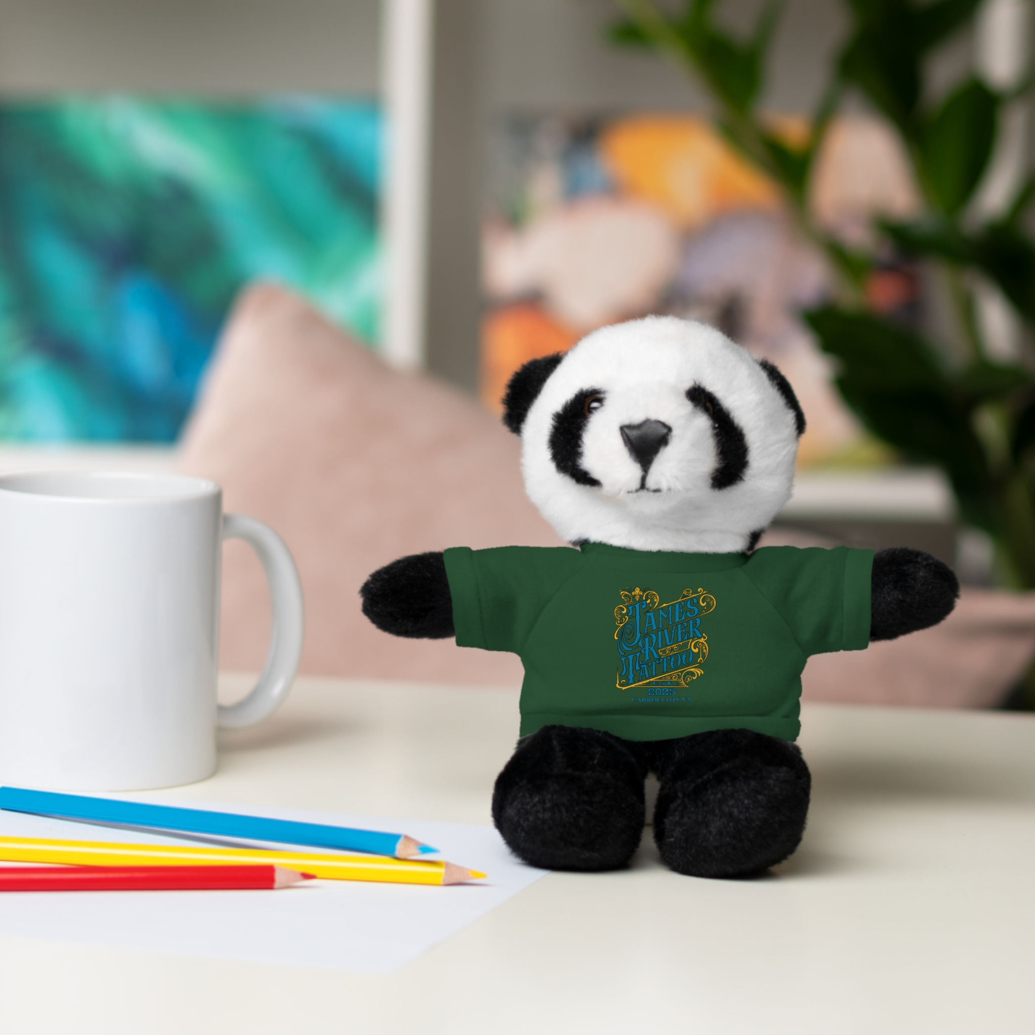 Plush Panda Stuffed Animal with James River Tattoo T-Shirt