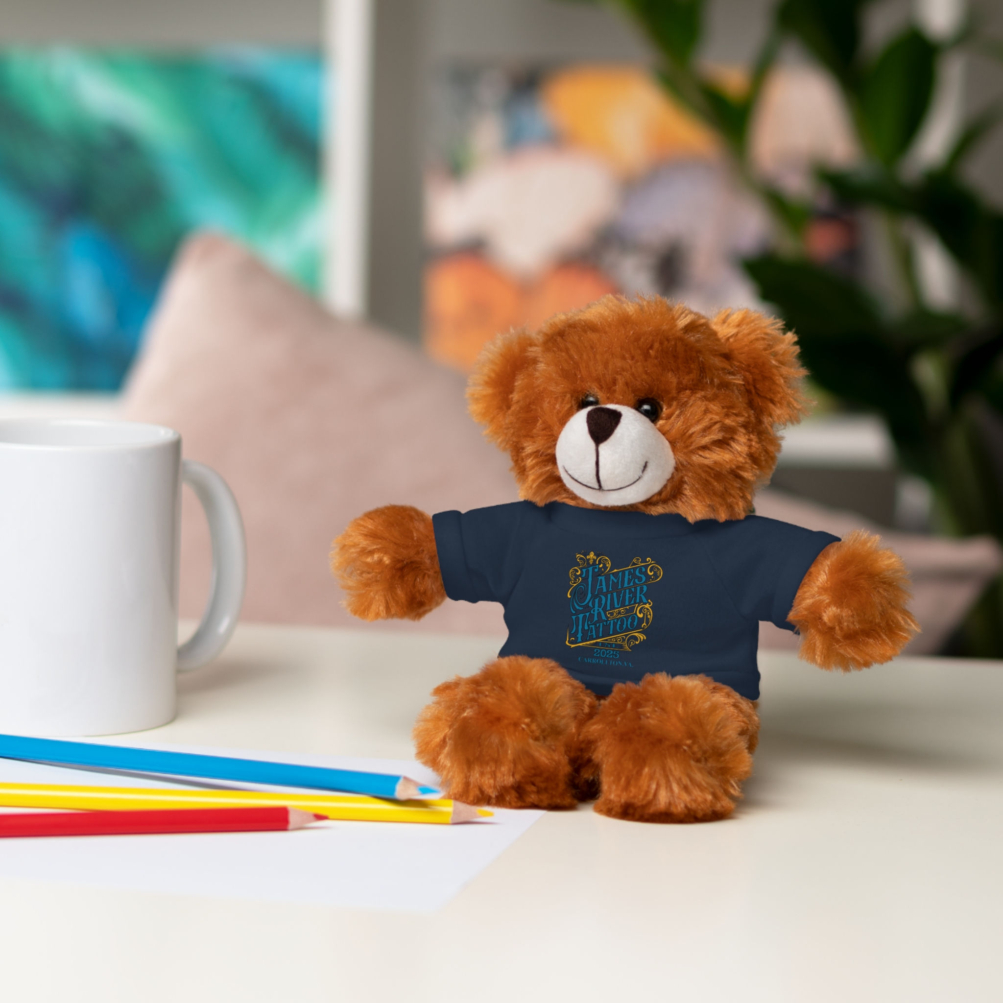 Teddy Bear Stuffed Animal with James River Tattoo T-Shirt