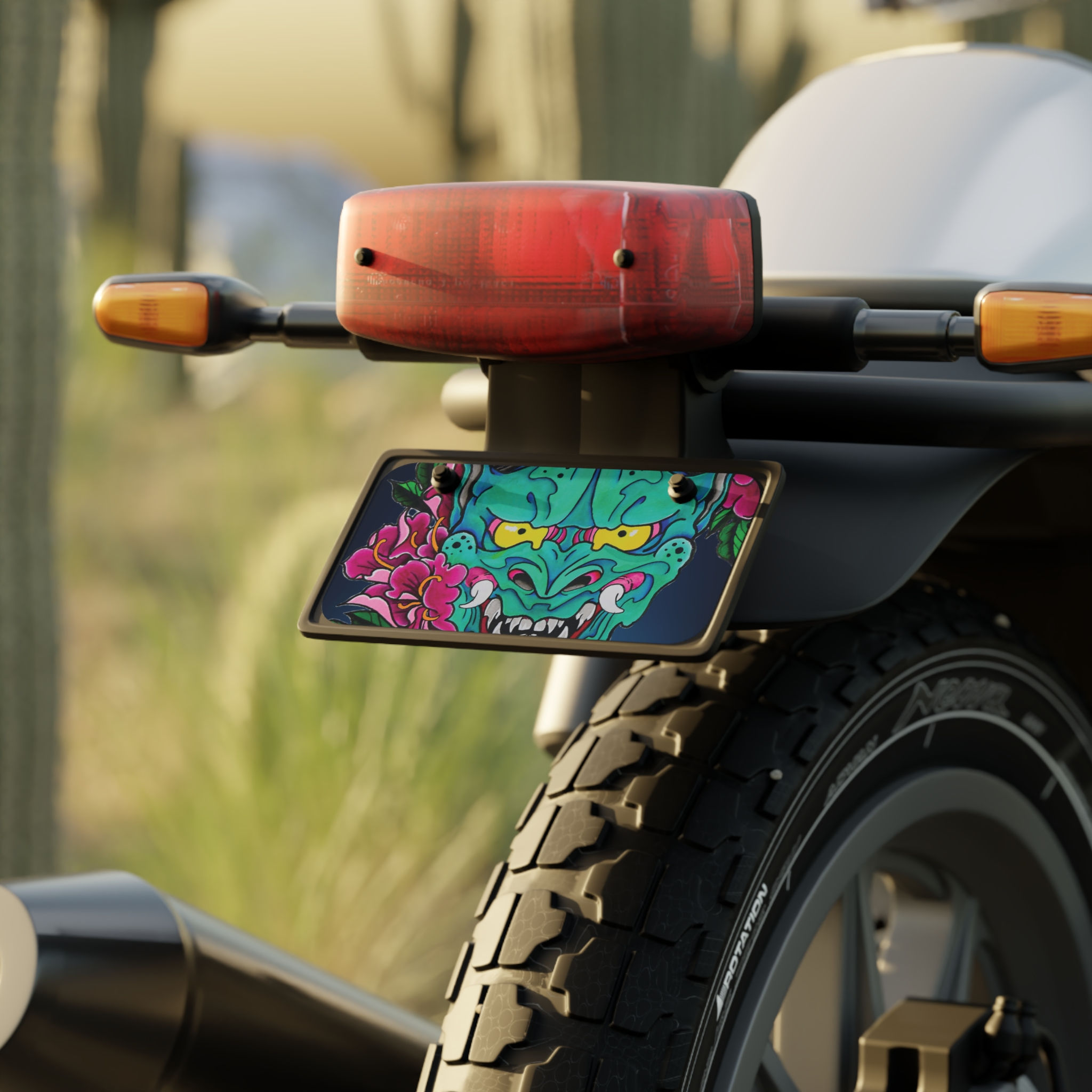 Japanese Oni Demon Mask Tattoo Mini Novelty License Plate