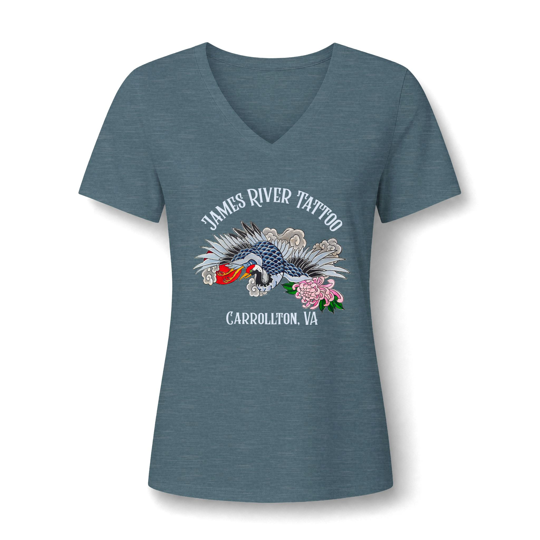 Japanese Crane Tattoo Art Women's V-Neck T-Shirt