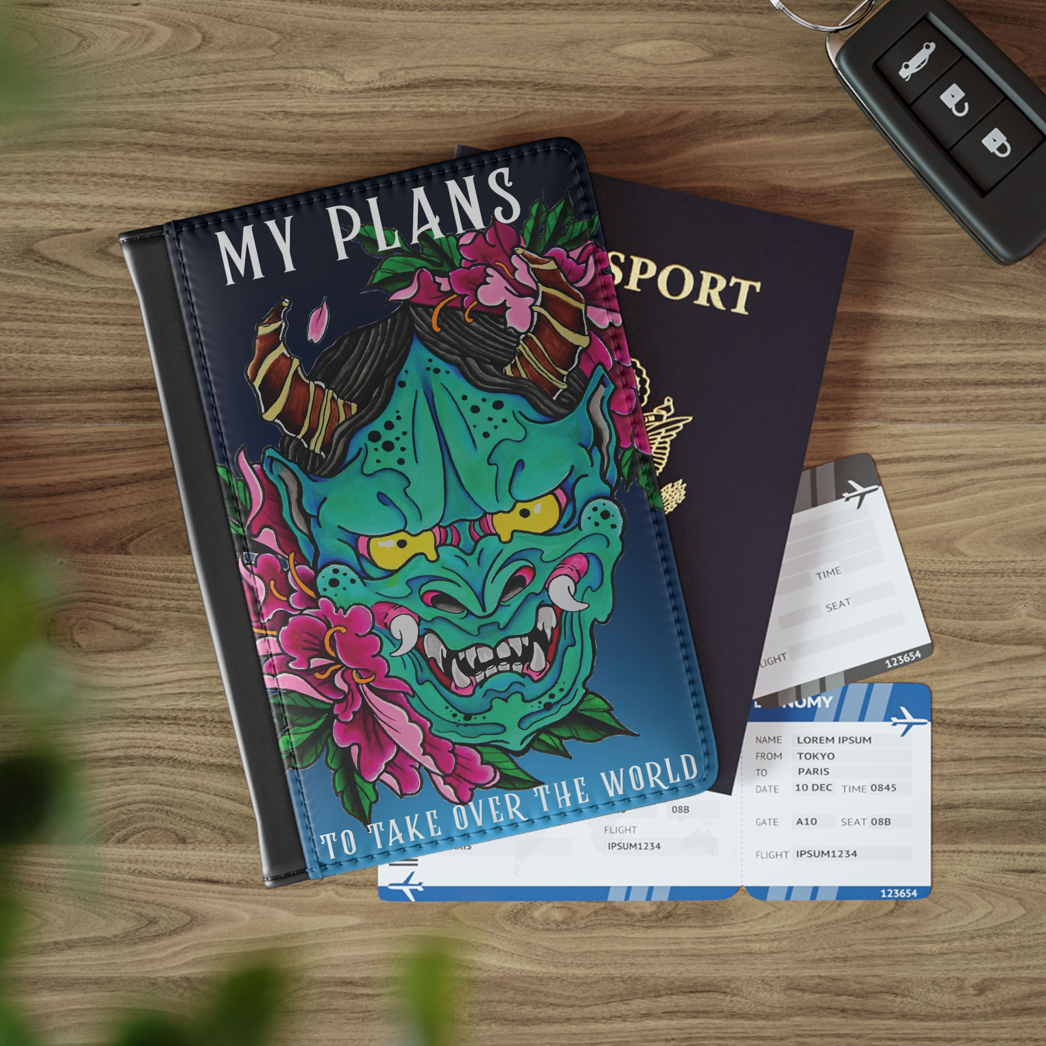 Japanese Demon Mask Tattoo Art Passport Cover