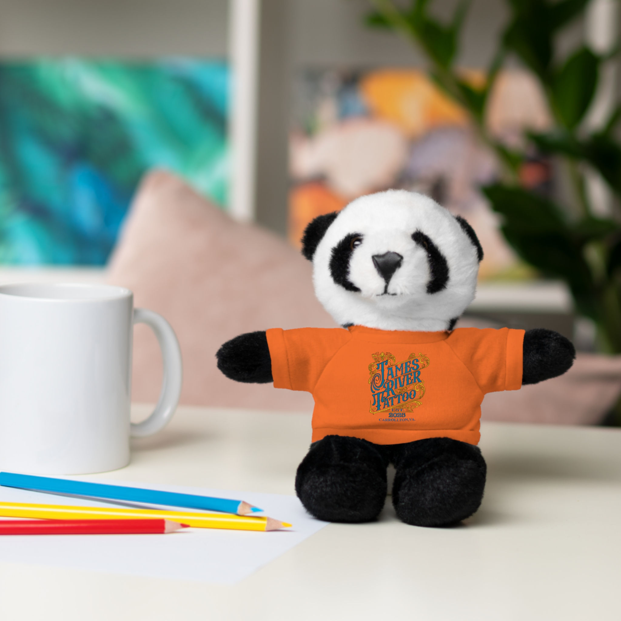 Plush Panda Stuffed Animal with James River Tattoo T-Shirt