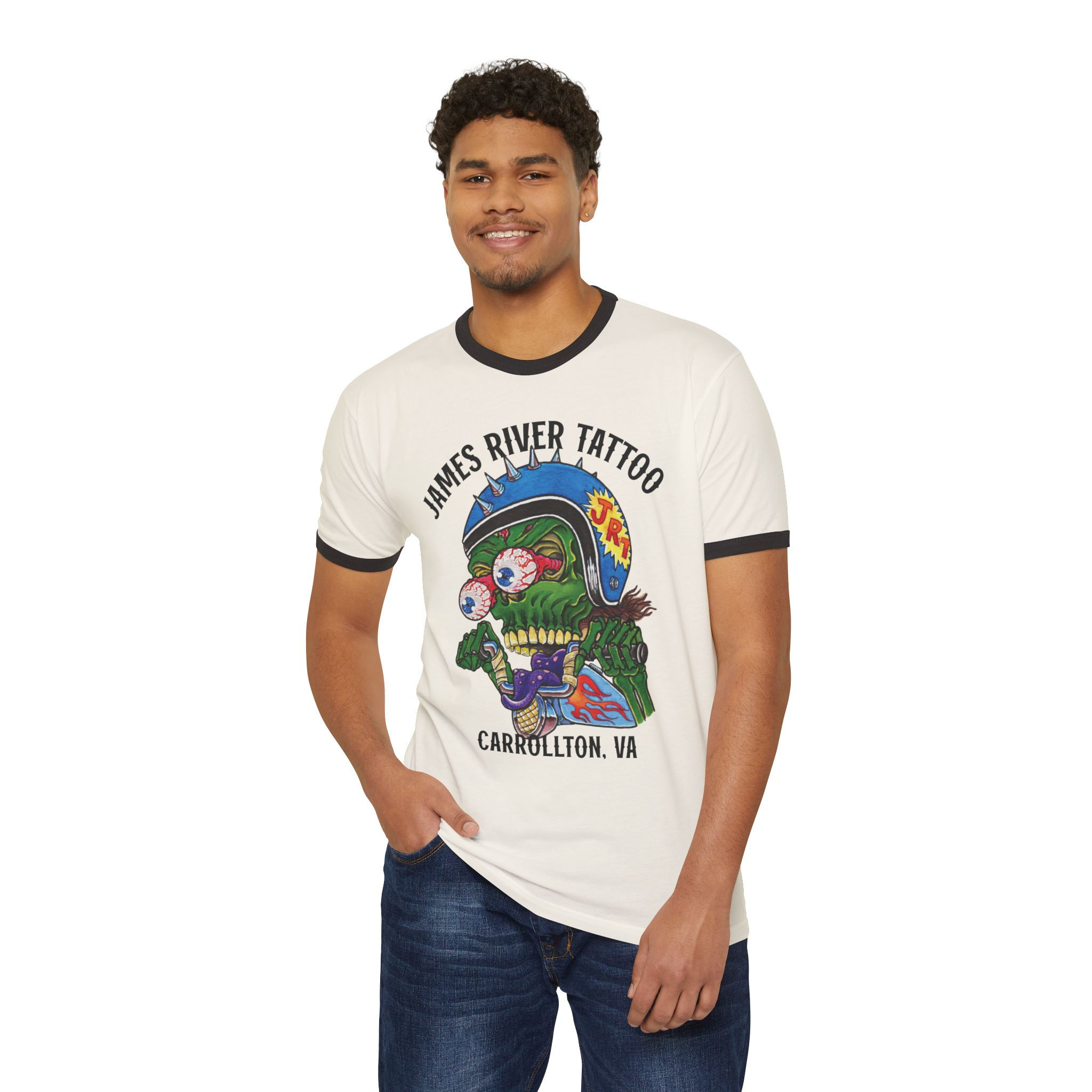 Motorcycle Monster Custom Tattoo Art Unisex Ringer T-Shirt
