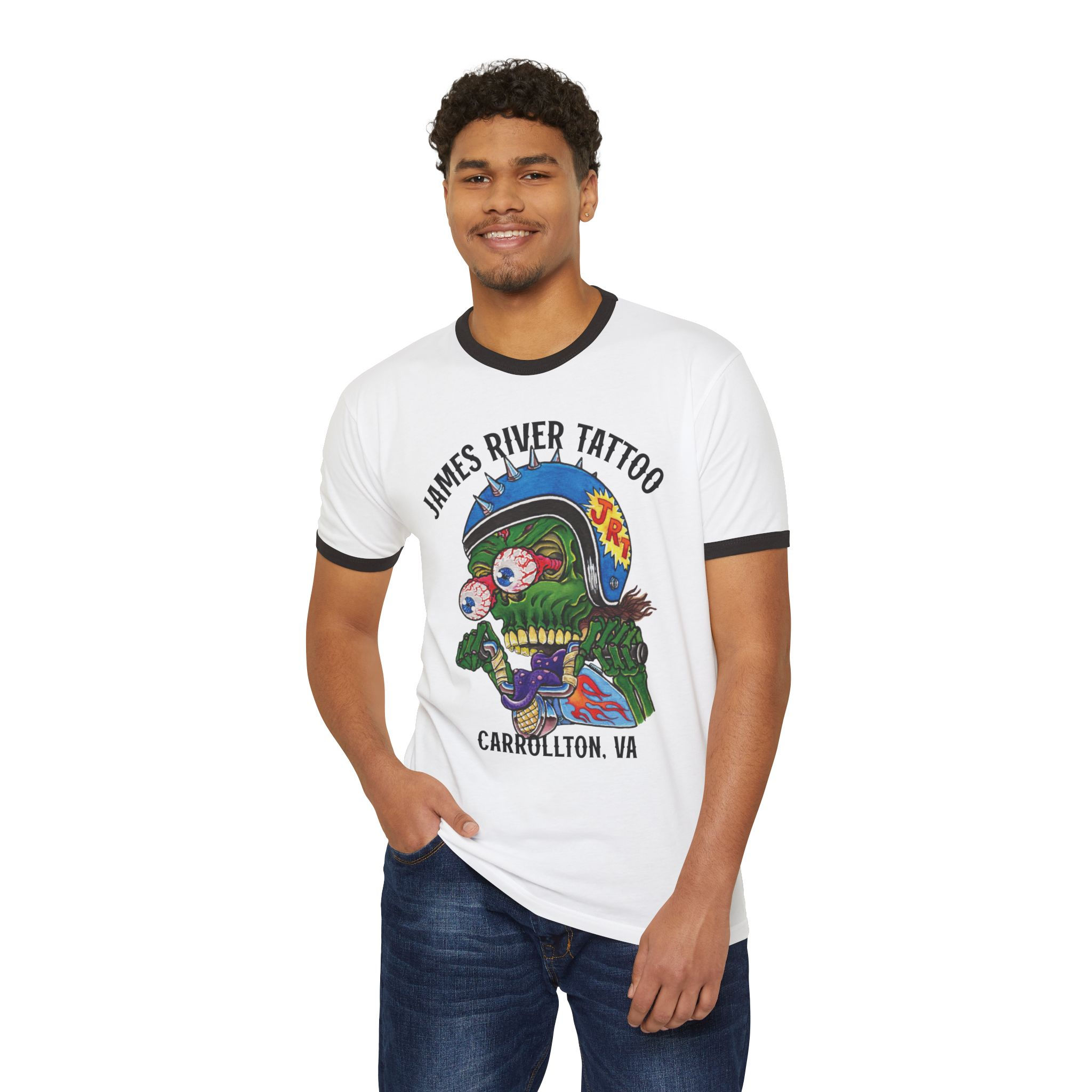 Motorcycle Monster Custom Tattoo Art Unisex Ringer T-Shirt
