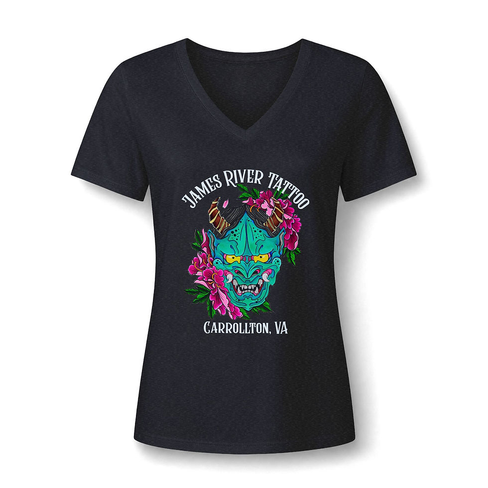 Thumbnail: Japanese Oni Demon Mask Tattoo Art Women's V-Neck T-Shirt