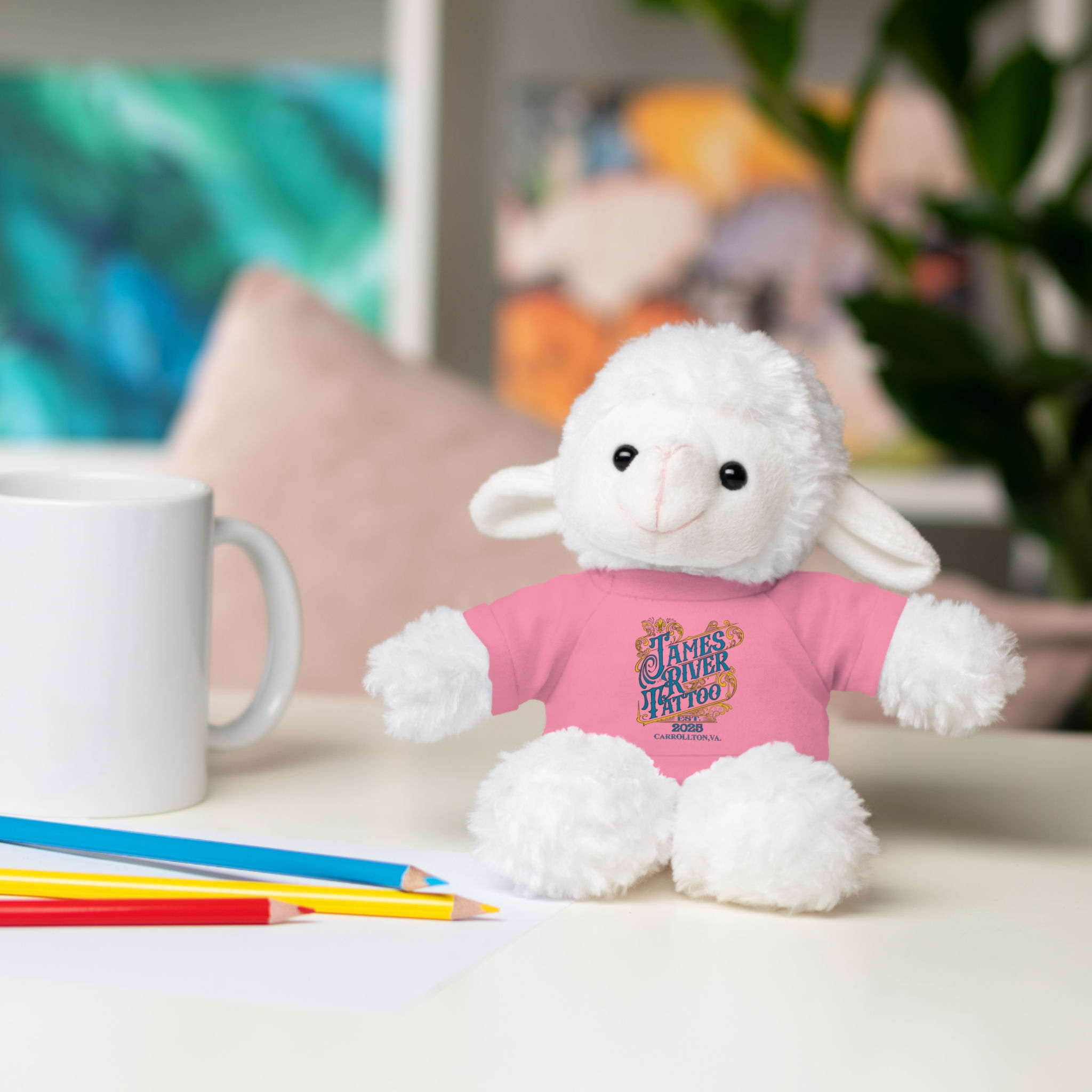 Plush Lamb Stuffed Animal with James River Tattoo T-Shirt