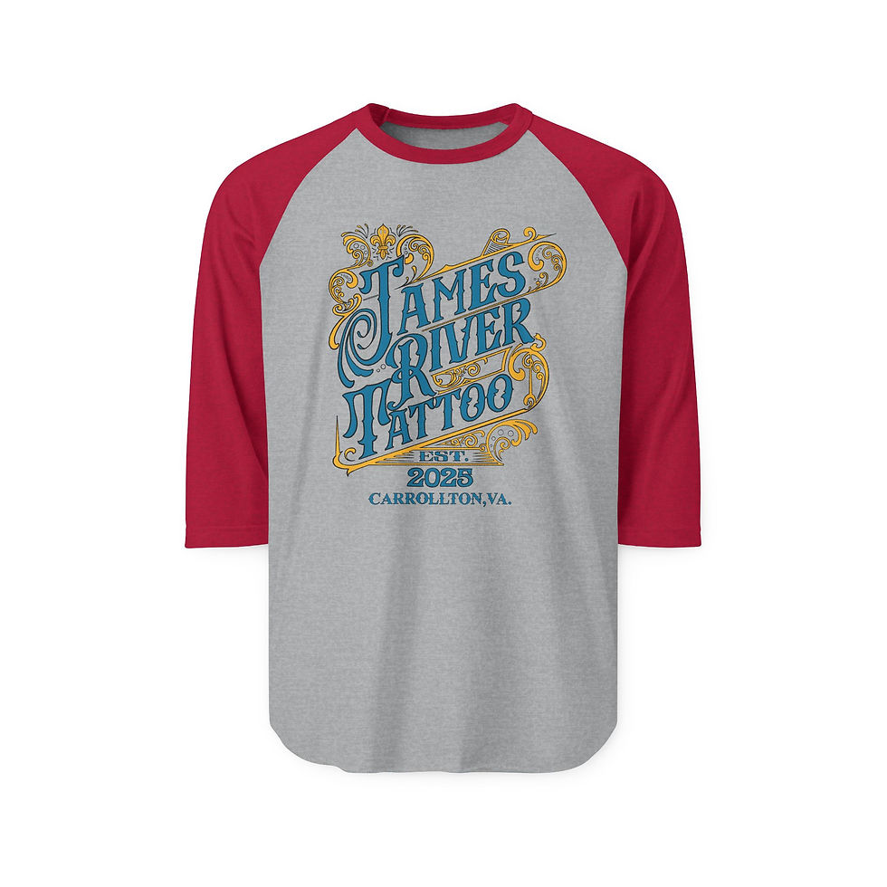 Thumbnail: Front view of red and grey unisex vintage baseball shirt with JRT vintage script logo