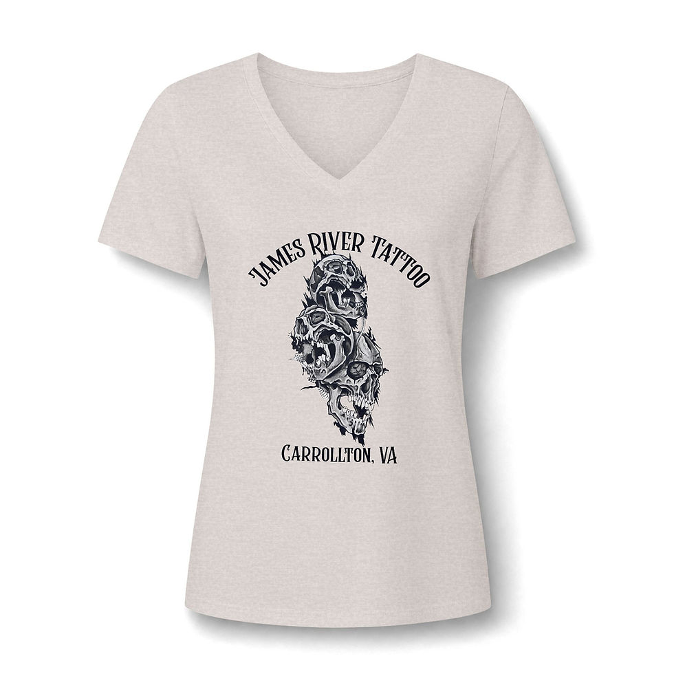 Thumbnail: Stacked Skulls Tattoo Art Women's V-Neck T-Shirt