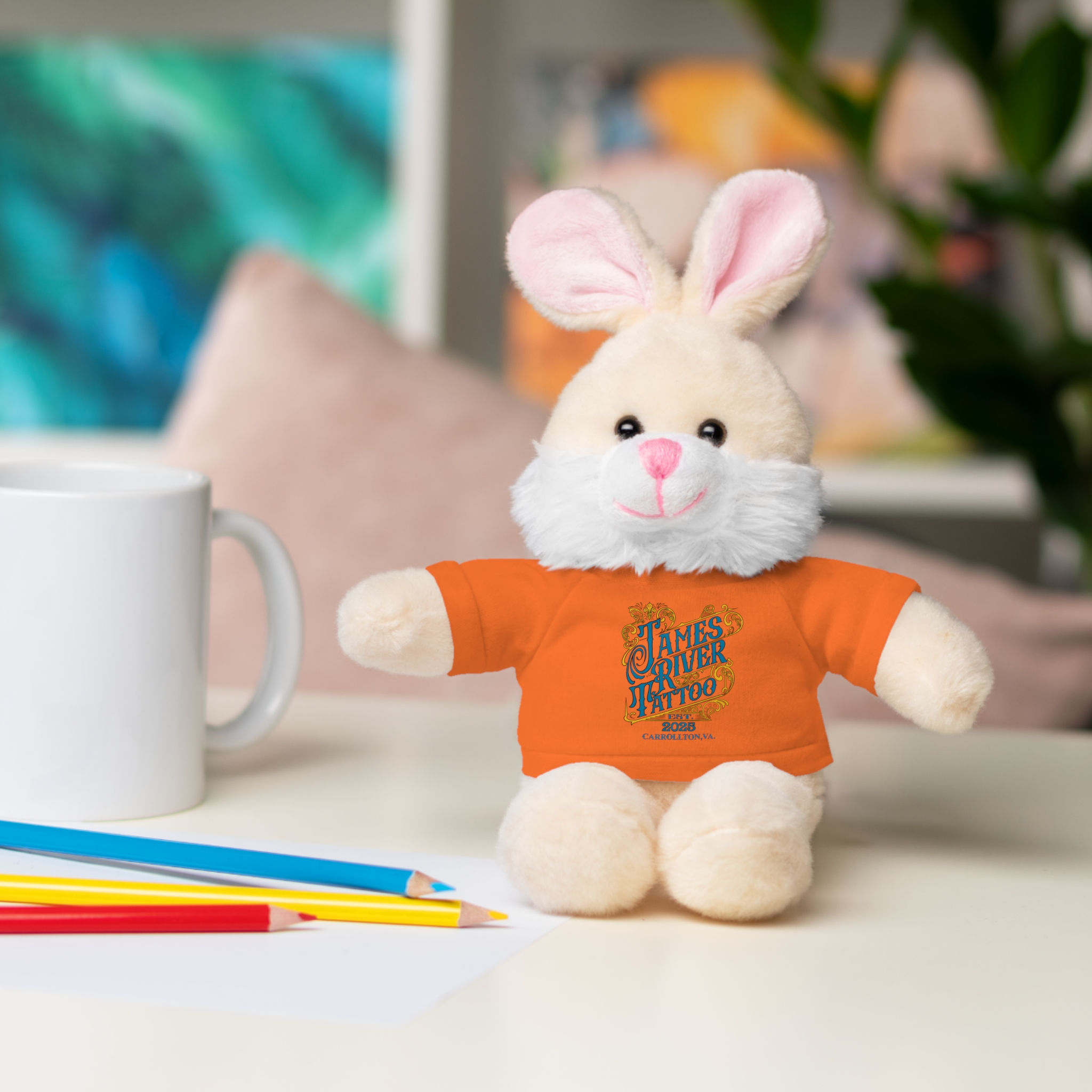 Plush Bunny Stuffed Animal With James River Tattoo T-Shirt