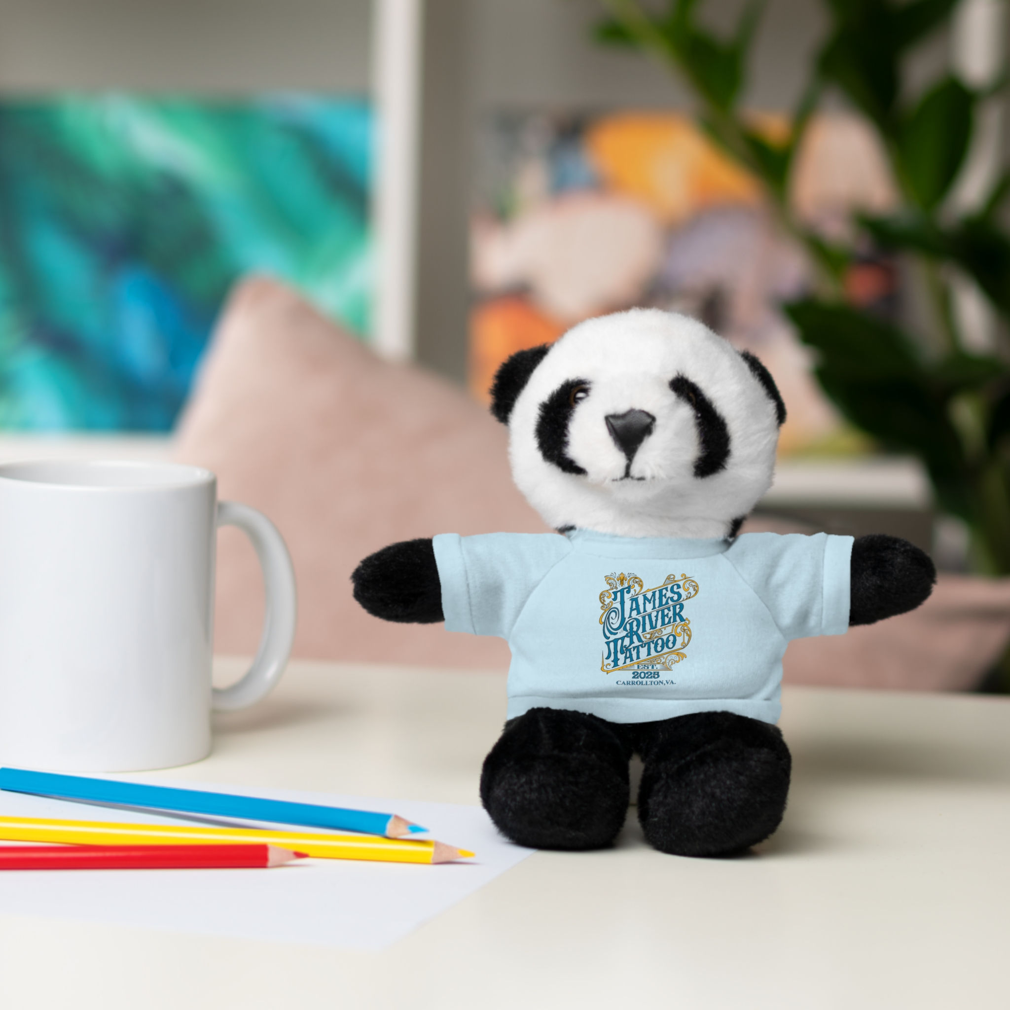 Plush Panda Stuffed Animal with James River Tattoo T-Shirt