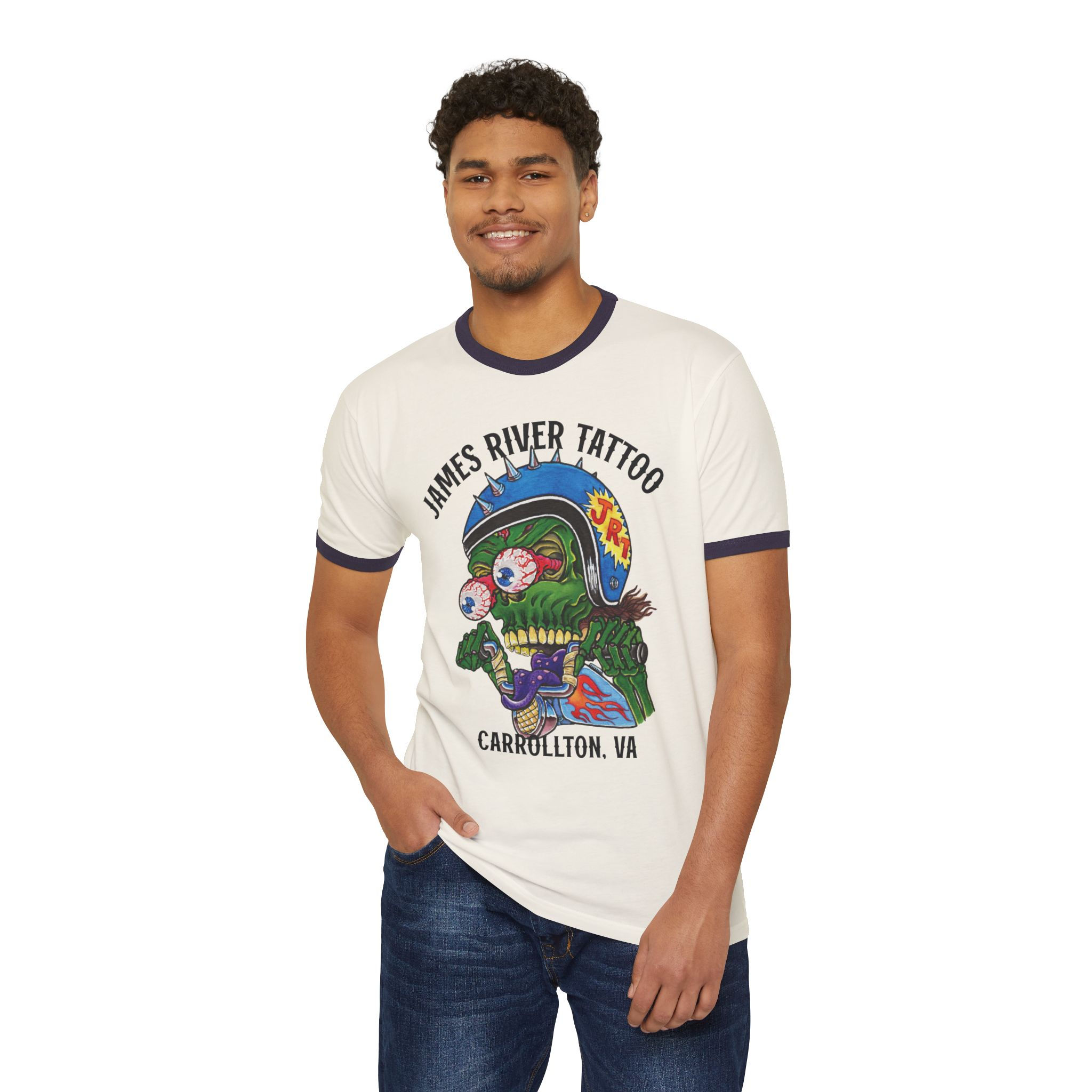 Motorcycle Monster Custom Tattoo Art Unisex Ringer T-Shirt