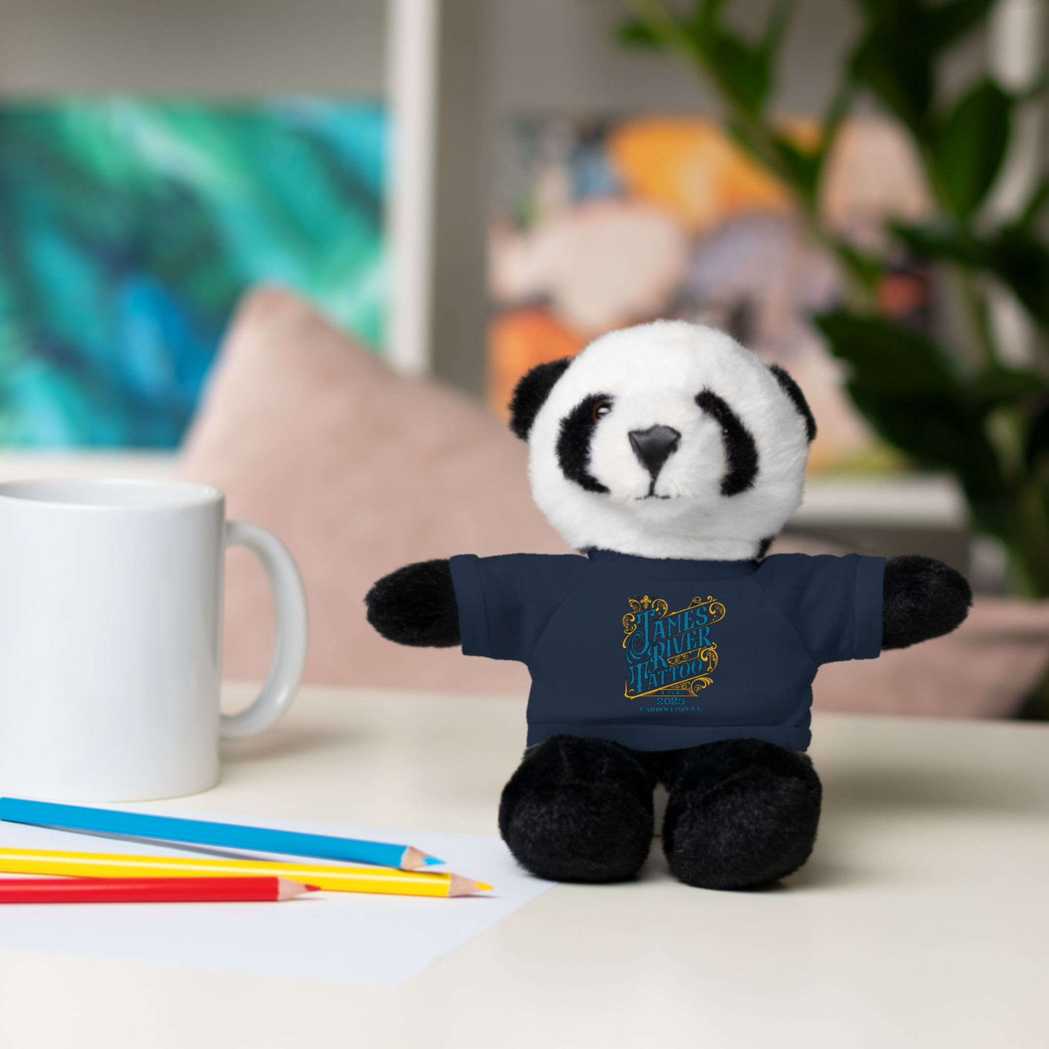 Plush Panda Stuffed Animal with James River Tattoo T-Shirt