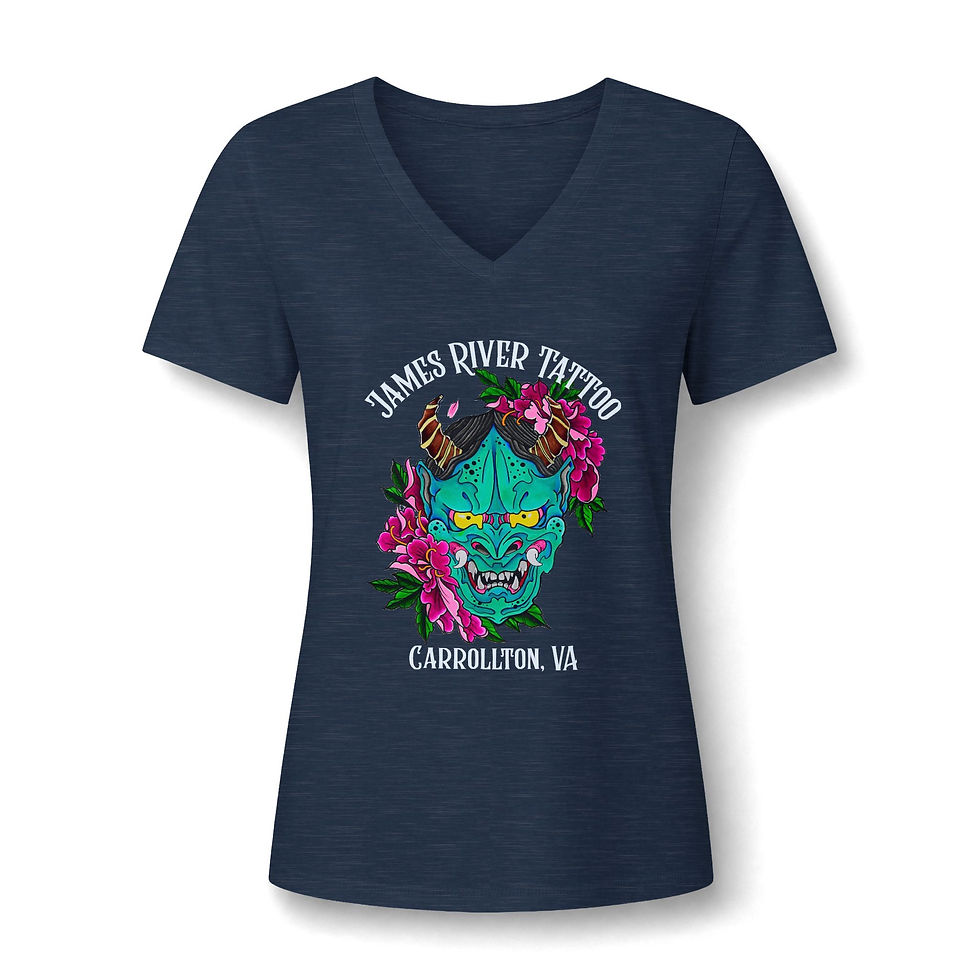Thumbnail: Japanese Oni Demon Mask Tattoo Art Women's V-Neck T-Shirt