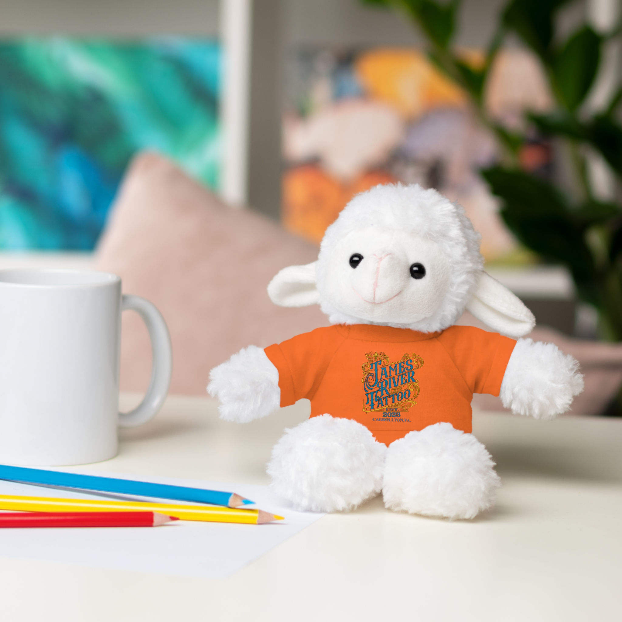 Plush Lamb Stuffed Animal with James River Tattoo T-Shirt
