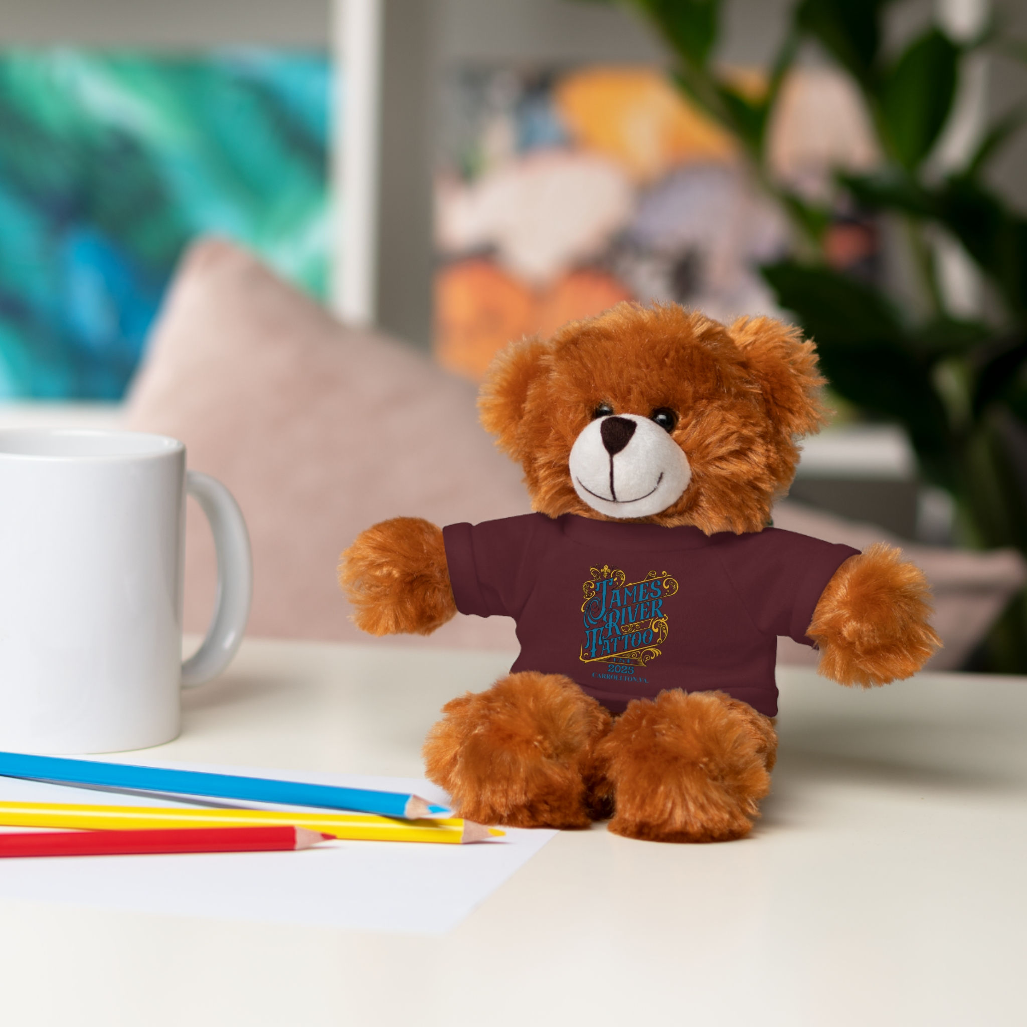 Teddy Bear Stuffed Animal with James River Tattoo T-Shirt