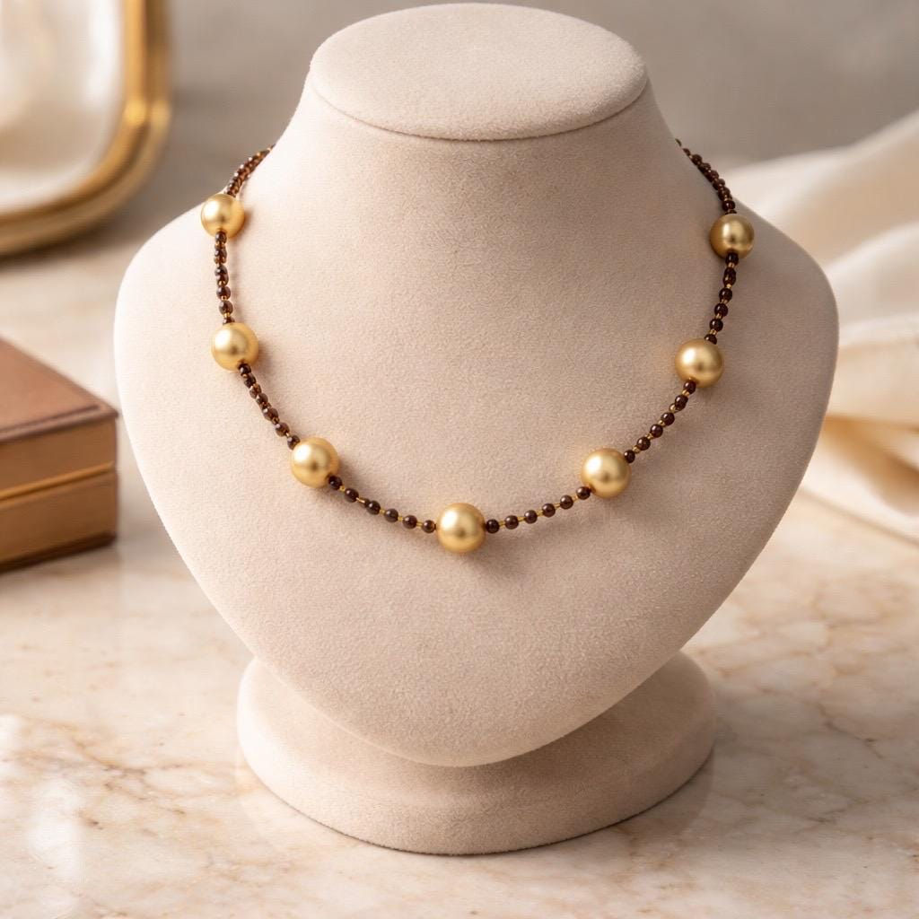 Garnet and gold glass pearls