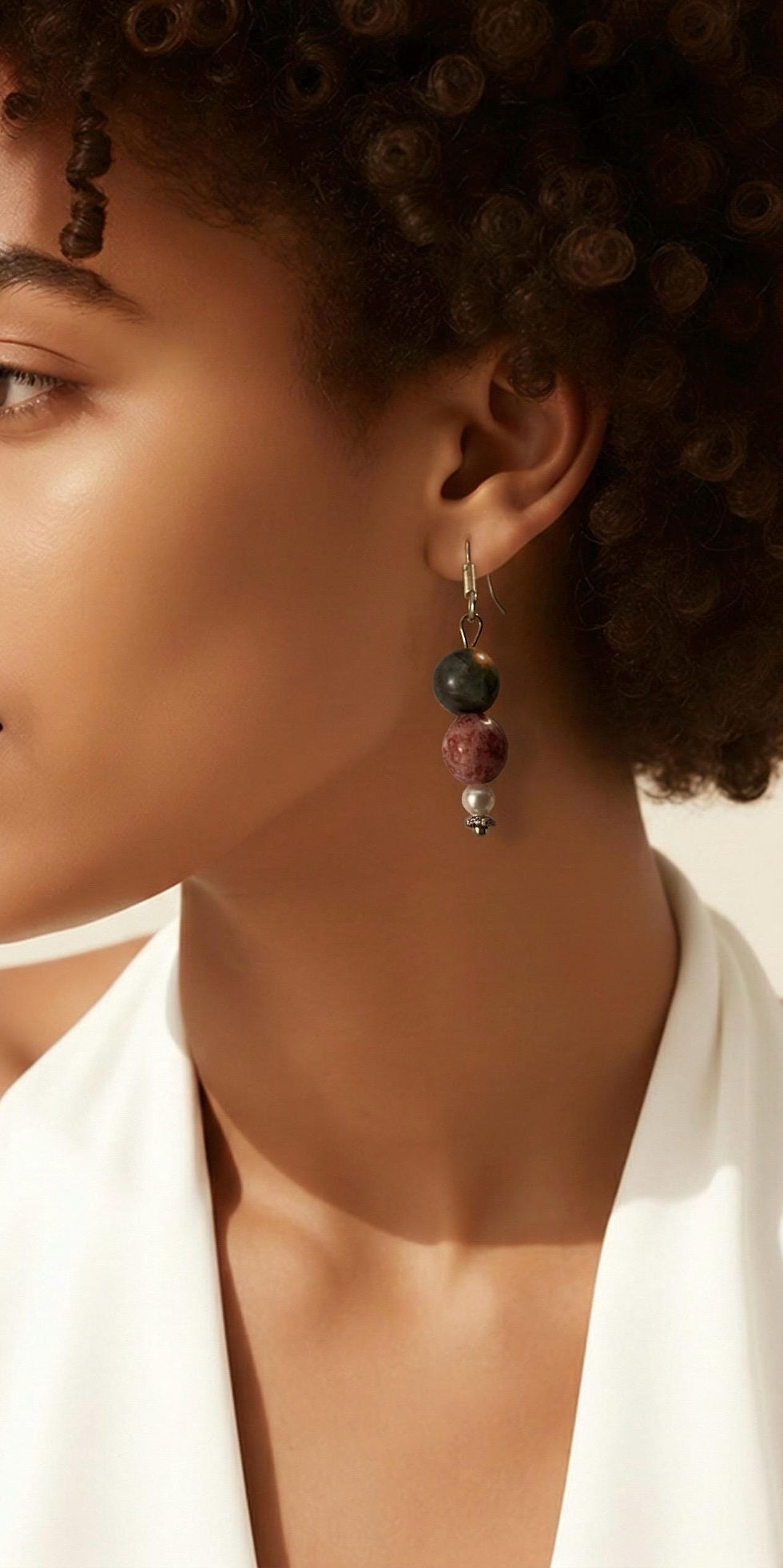 Thumbnail: Labradorite, Lepidolite and Swarovski pearls earrings