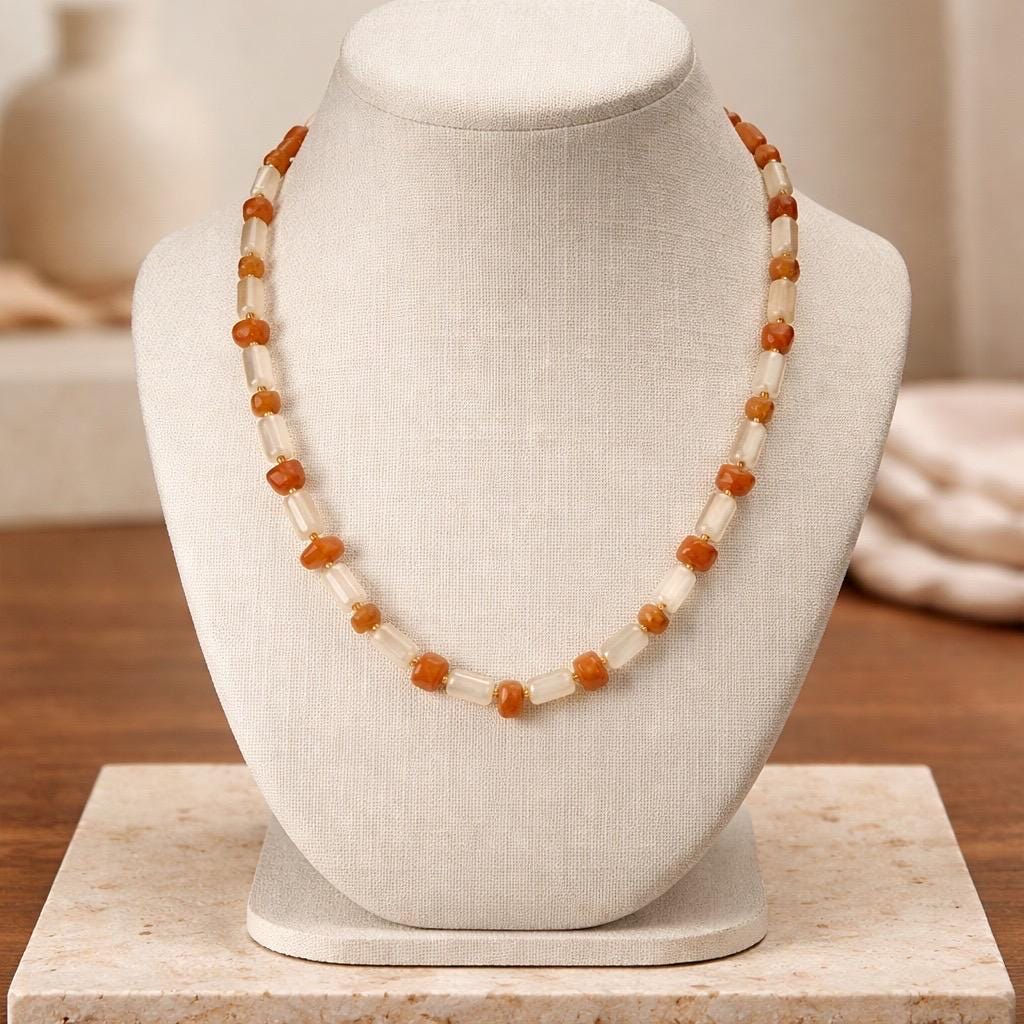 Moonstone and Red Aventurine long necklace
