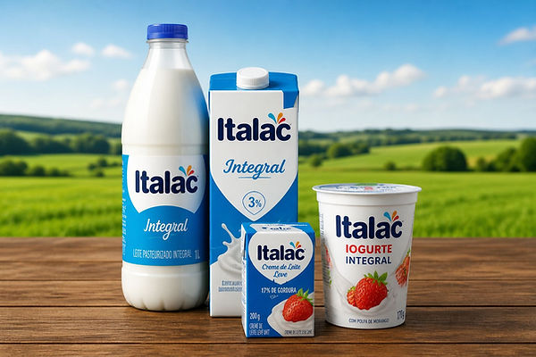 Linha de produtos Italac — leite, iogurte e laticínios gerenciados pela plataforma Arturia Sales Tech