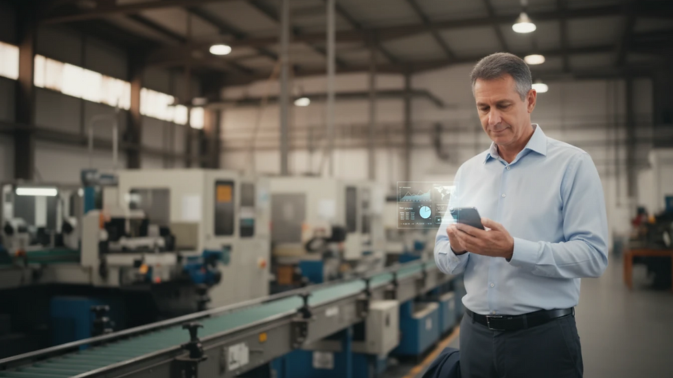  Dono de indústria analisando painel de inteligência comercial em tempo real
