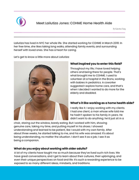 Meet Lailutiza Jones: COHME Home Health Aide