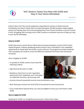 NYC Seniors: Freeze Your Rent with SCRIE and Stay in Your Home Affordably