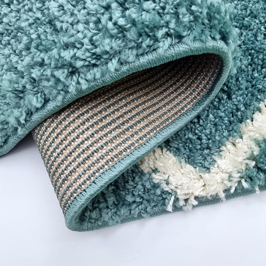 Thumbnail: Teal Light Blue Fluffy Shaggy Rug Diamond Geometric