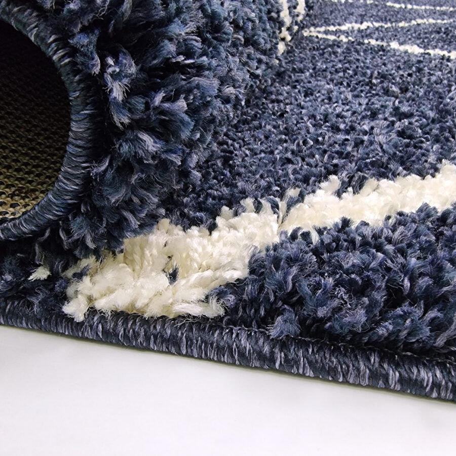 Thumbnail: Navy Blue Fluffy Shaggy Rug Diamond Geometric
