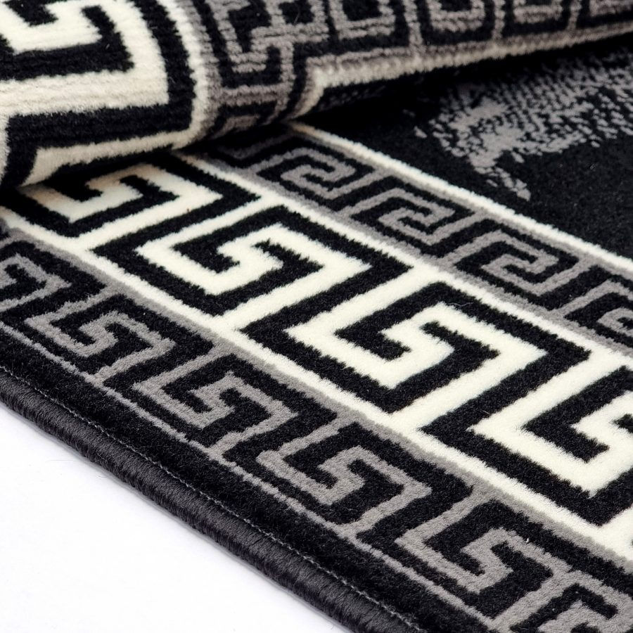 Thumbnail: Black Border Marble Effect Rug Large Soft Oriental Carpet