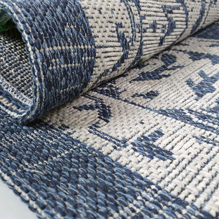 Thumbnail: Cotton Rug Navy Grey Oriental