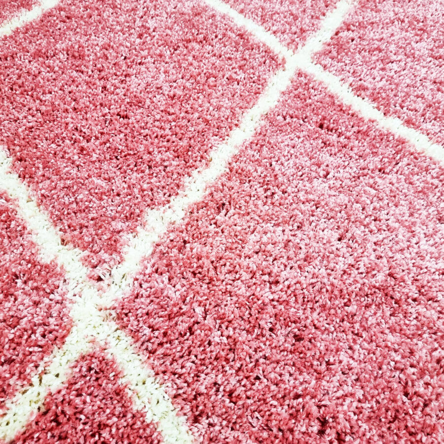 Thumbnail: Pink Fluffy Shaggy Rug Diamond Geometric