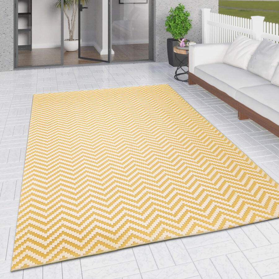 Outdoor Rug Yellow Cream Zig Zag Chevron