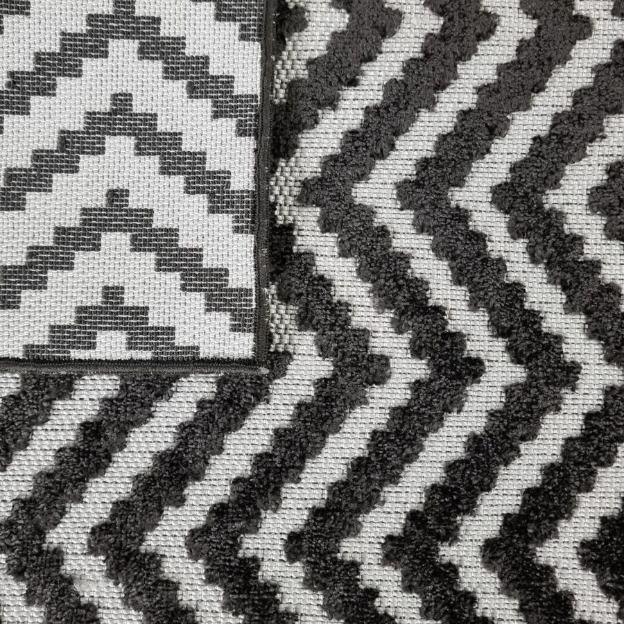 Thumbnail: Outdoor Rug Black Grey Zig Zag Chevron